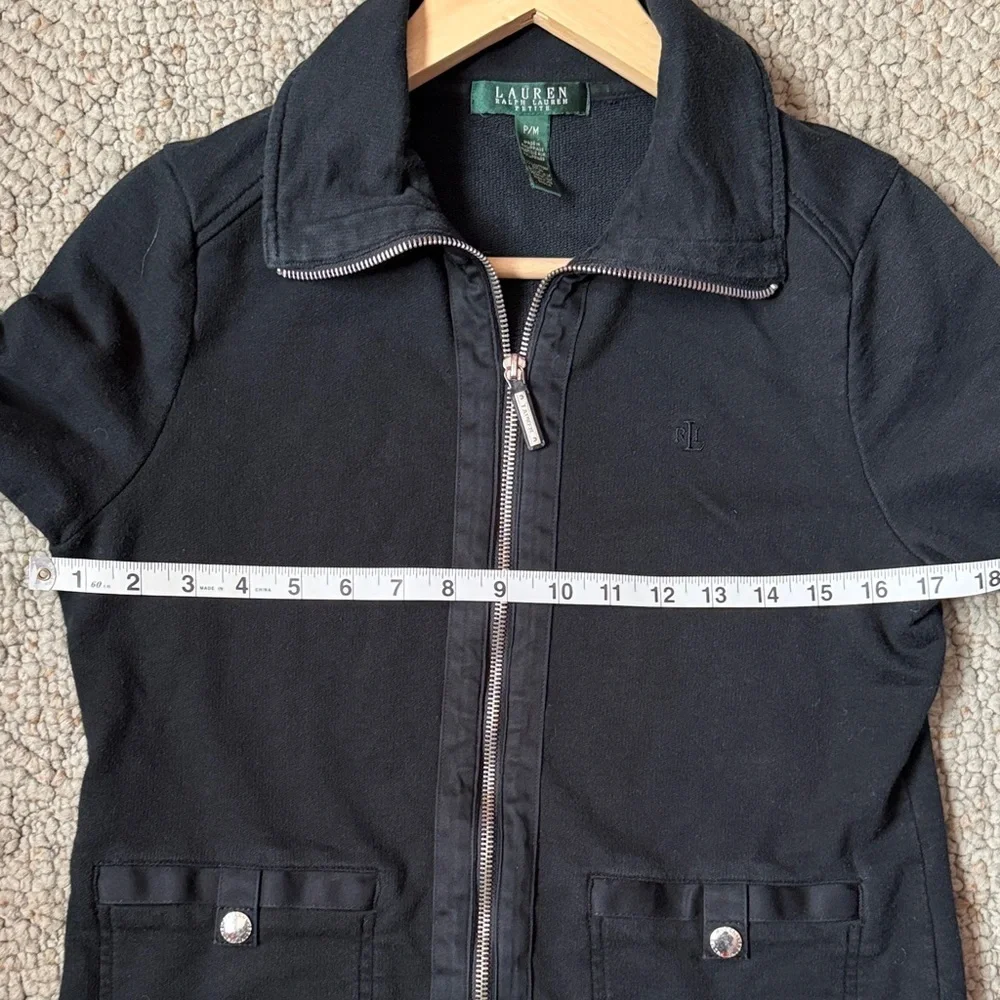Lauren Ralph Lauren women's black cotton full-zip collared jacket with pockets